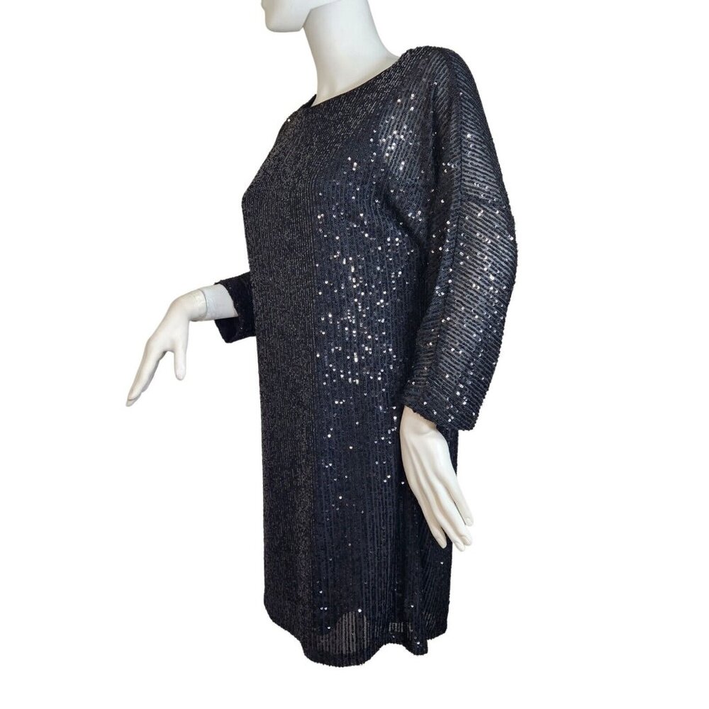 VINCE CAMUTO Women's Sparkle Black Sequin 3/4 Sleeve Mid Dress Size XS (12) - Picture 3 of 15